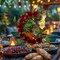 Ramadan Decorations Eid Mubarak Table Decor Lighted Moon Shaped Wreaths with Castle for Fireplace Office Bedroom Party Supplies Muslim Party Tabletop Decor Home (Rose)